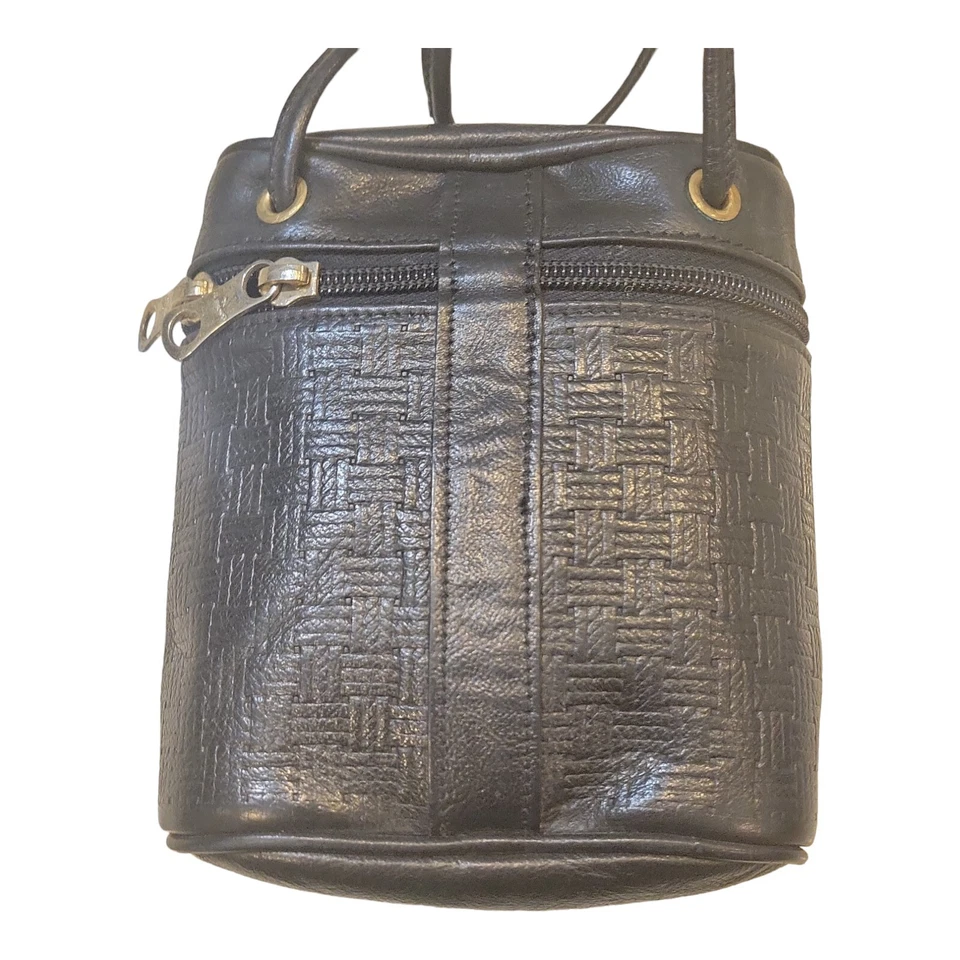 Bolso Bandolera Il Bisonte Cuero Negro Pequeño Cámara Cierre con Cremallera Foto 4 de 4