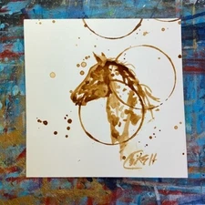 Original Painting Horse Appaloosa colt Mule coffee Wall art equestrian Artettina