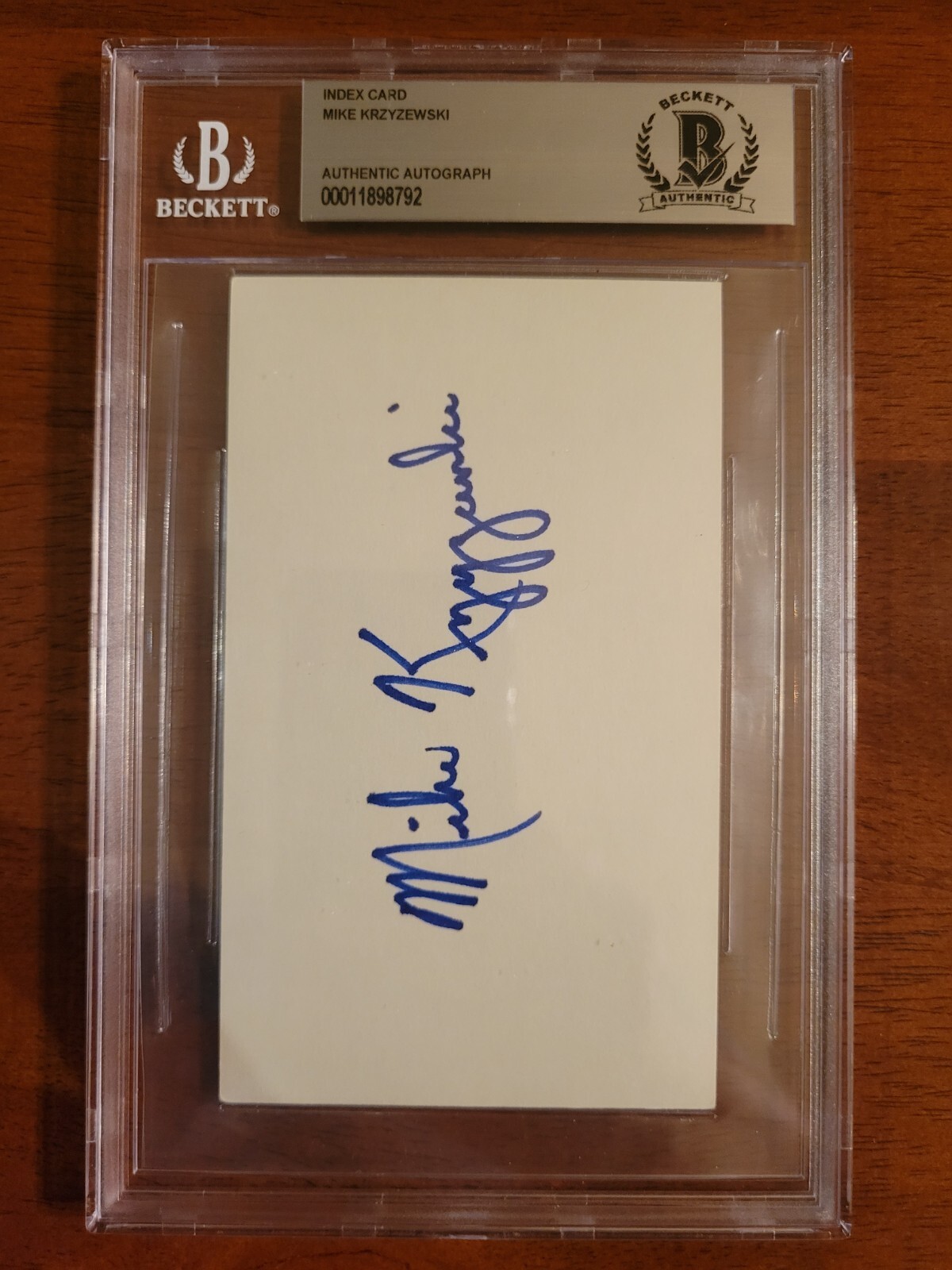 Mike Krzyzewski Autographed Signed Duke Blue Devils 3x5 Index Card Beckett Encapsulated 