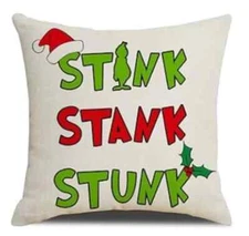 Dr. Suess The Grinch Stink  Stank Stunk Linen Throw Pillow Cover 17.5x17.5 UMclr