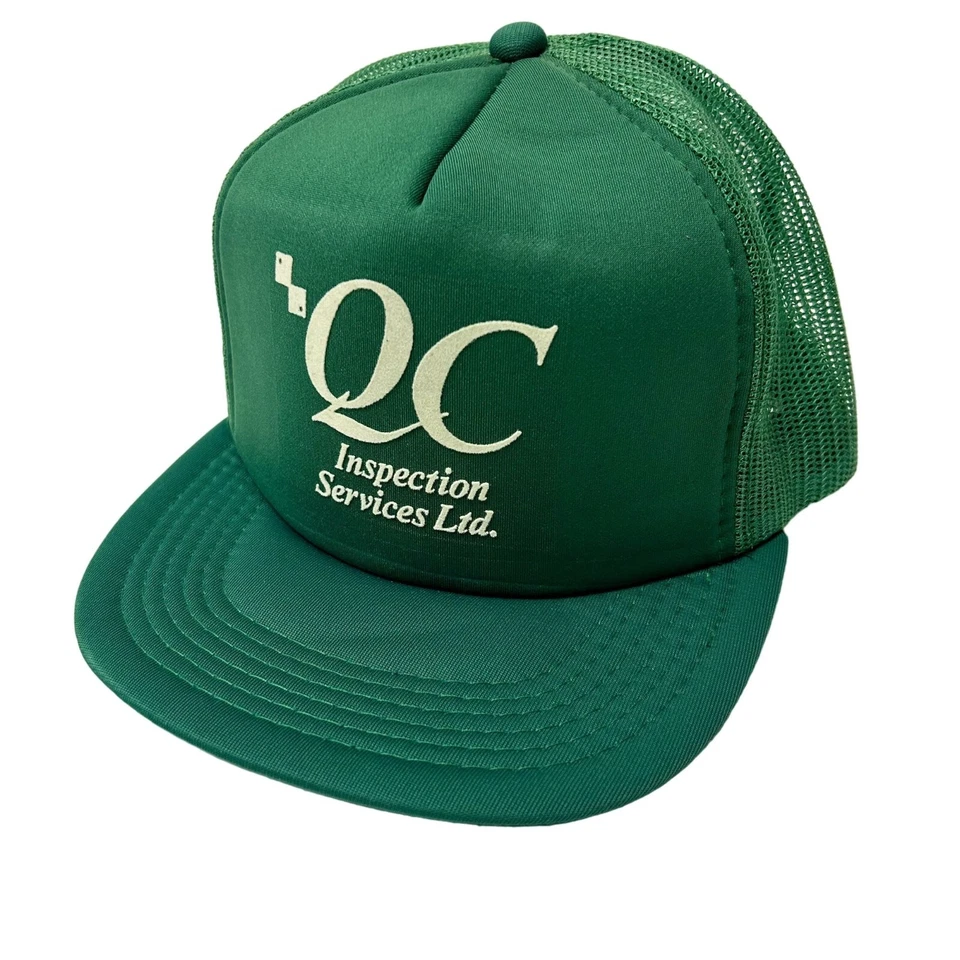 Nuevo de Colección Años 80 Yupoong Malla Verde CAMIONTE Sombrero Inspección de Control de Calidad Snapback Gorra CUELLO ROJO Foto 3 de 4