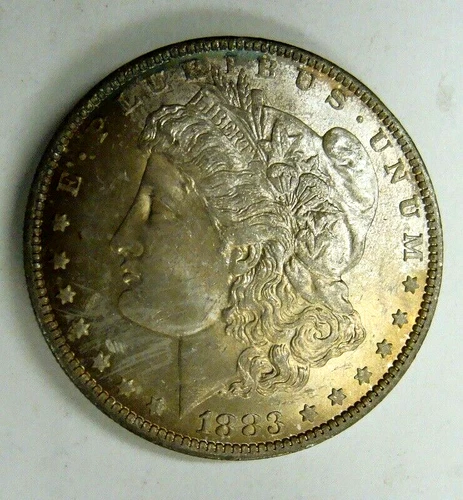 1883 GEM BU MORGAN DOLLAR,  RAINBOW TONED, NEVER CLEANED