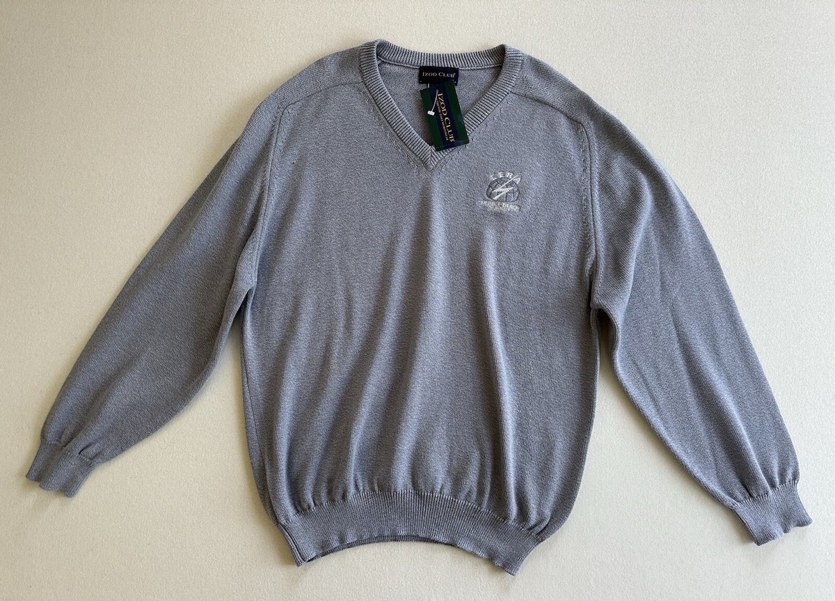 Izod Club Golf Sweater Men's Medium Gray V-Neck Knit Cera Pebble
