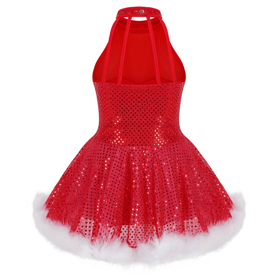 UK Girl Christmas Snowman Dance Tutu Dresses Party Costume Sequins Ice