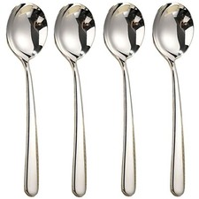 Large Round Soup Spoons Set,Set of 4 Premium 18/10 Stainless Steel Spoons wit...
