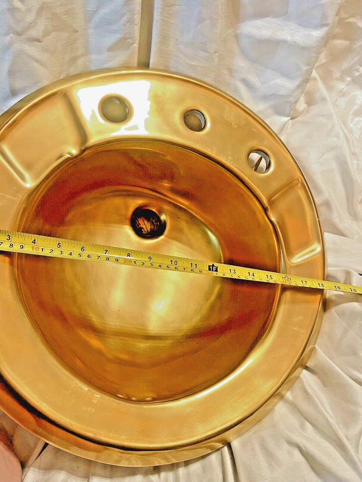 Fregadero redondo dorado pulido porcelana profunda raro vintage Foto 2 de 4