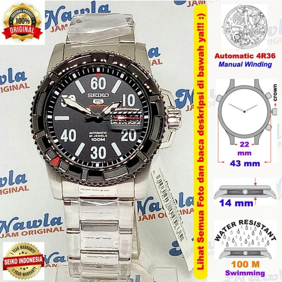 Brand New Seiko Sports SRP217K1 Automatic 4R36 Black Dial dim 43 mm Watch  Men