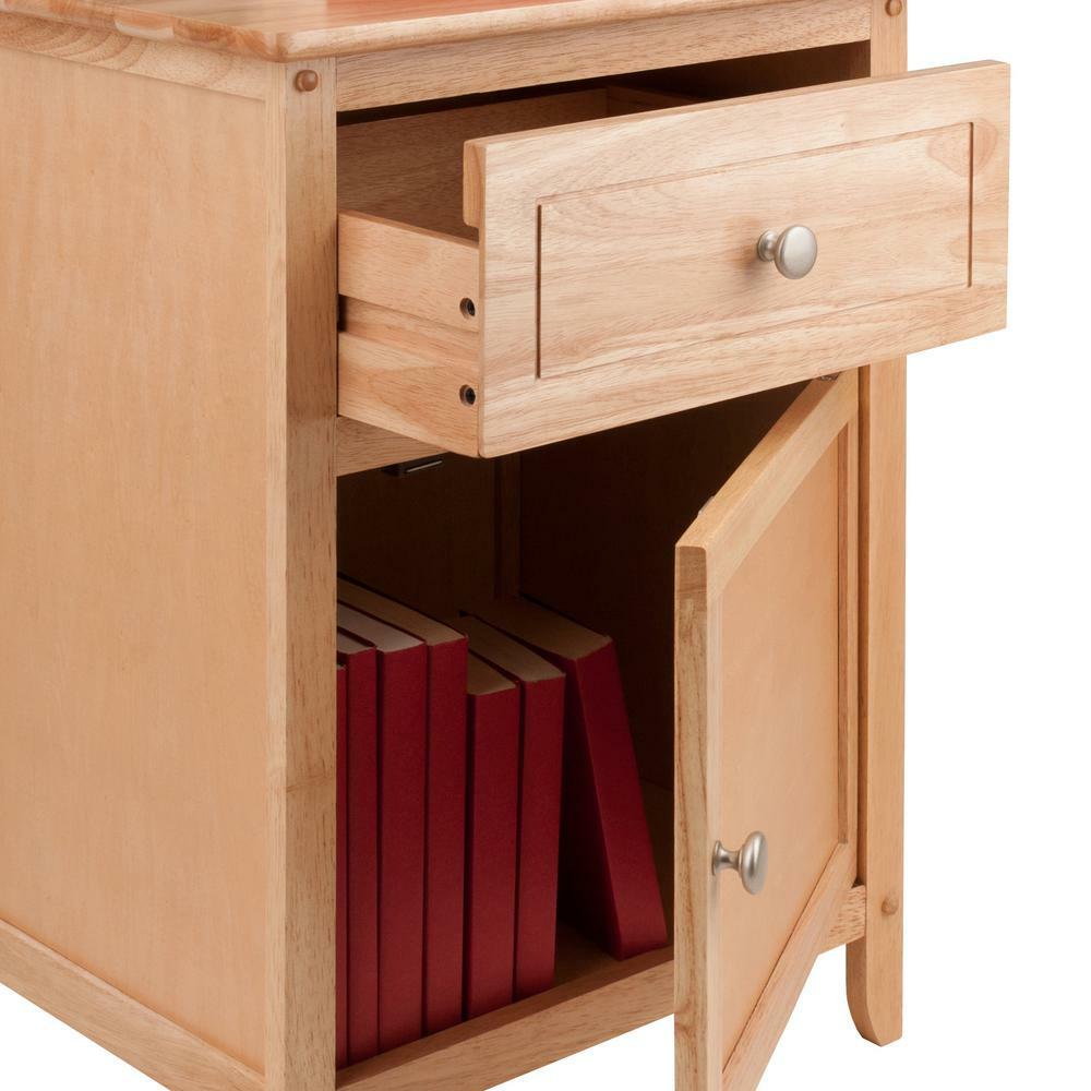 Natural Finish Wooden Nightstand Bedside Table End Side Drawer Door Storage Area
