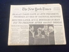 1981 JANUARY 21 NEW YORK TIMES NEWSPAPER - RONALD REAGAN 40TH PRESIDENT- NP 6037