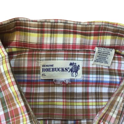 トップス 70s GENUINE ROEBUCKS CHECK SHIRT VINTAGE Men's Genuine Roebucks Pearl Snap Button-up Shirt Vintage Plaid