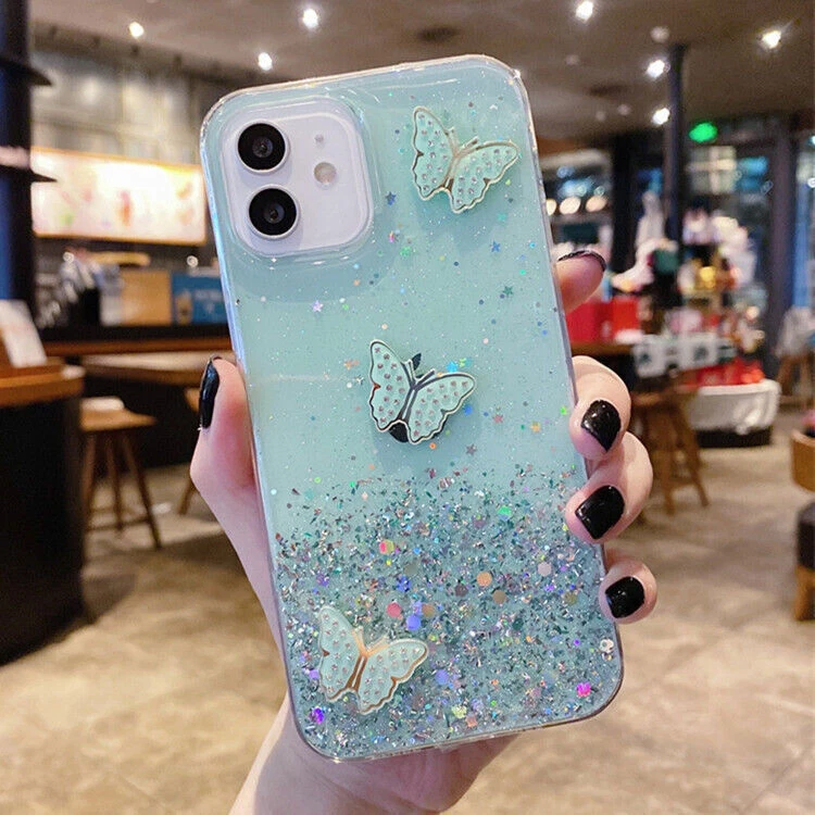 Luxury Butterfly Glitter Bling Cover Case for 16 15 14 13 12 11 Pro Max 8 7 XR - Image 2 of 3