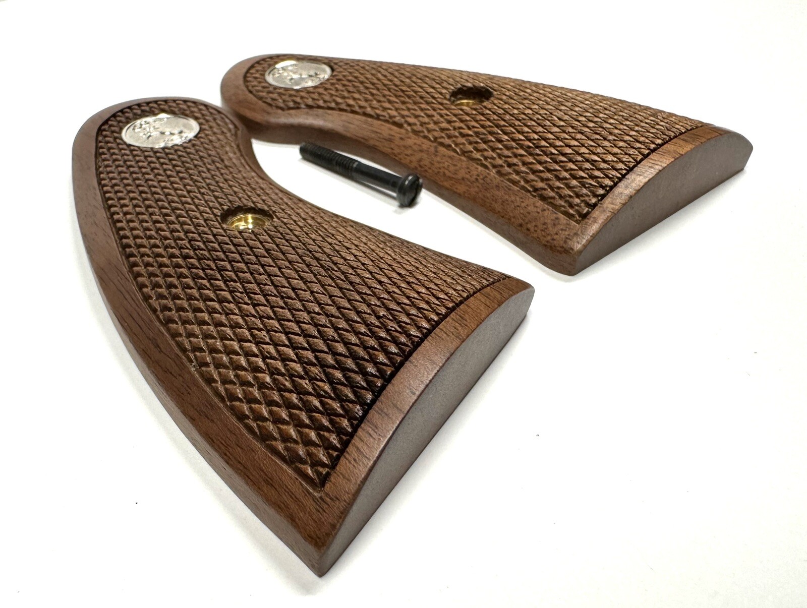 New Factory Colt Python Altamont Checkered Wood Grips W/Silver Colt Medallions