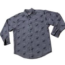 TRUE GRIT Button Shirt Mens Oversized Fits Large Gray Charcoal Moose Print L