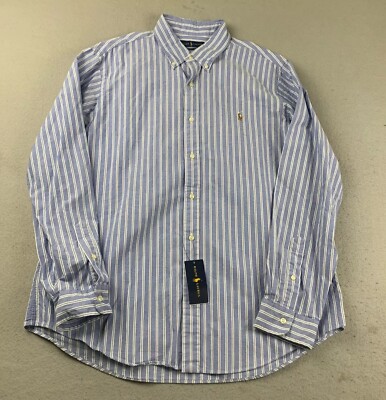 Ralph Lauren Shirt Mens XL Blue Striped Classic Fit Button Up Long Sleeves NWT