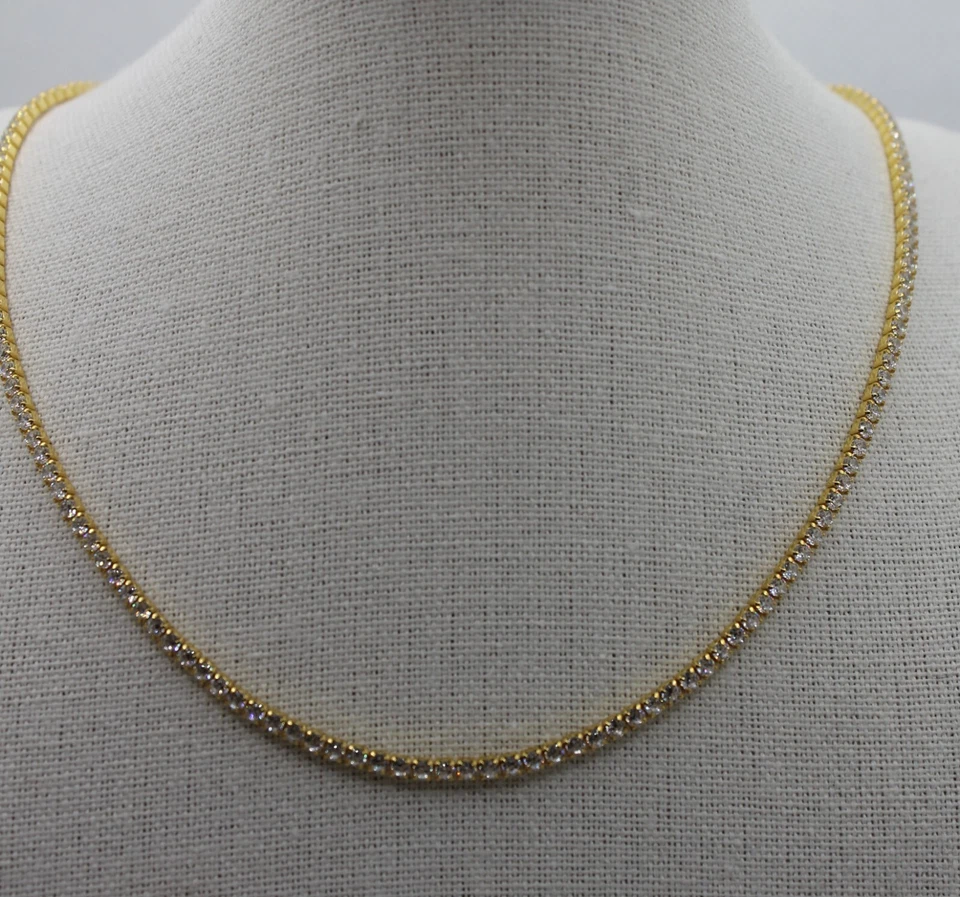 COLLANA TENNIS ARGENTO DORATO MM 2 CM 40-45 INCASTRI 4 GRIFFE EXPLOIT - Immagine 2 di 4