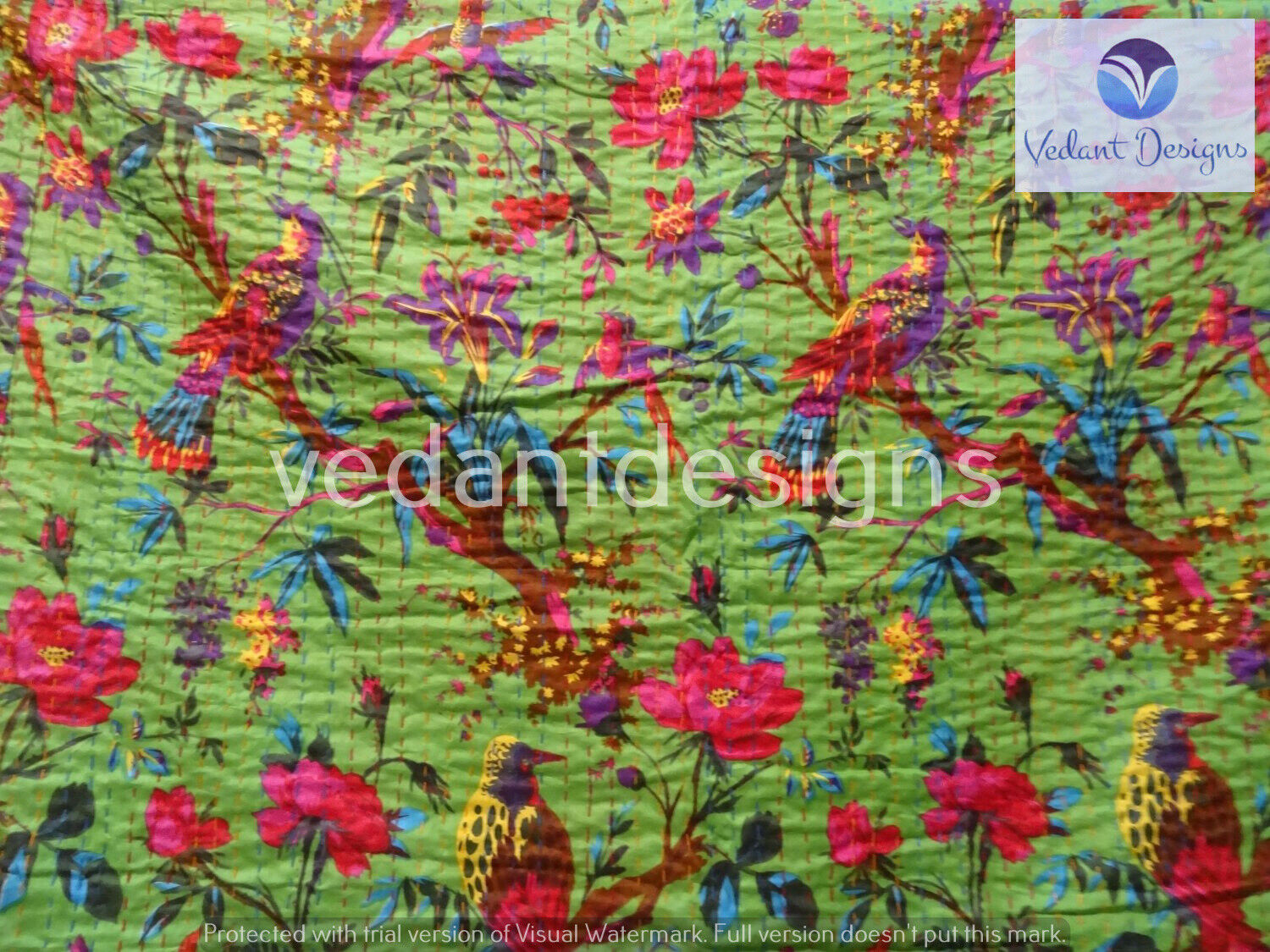 Cotton Vintage Bed Runner Floral Blanket Queen Kantha Quilt Boho Bedspread Nowy przyjazd, cena zysku