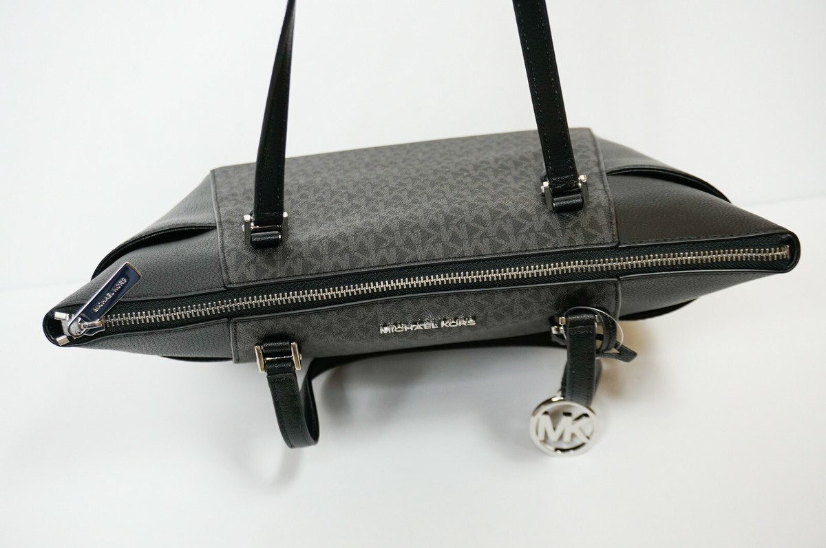 Michael Kors Charlotte Large Top Zip Shoulder Tote Bag MK Black | eBay