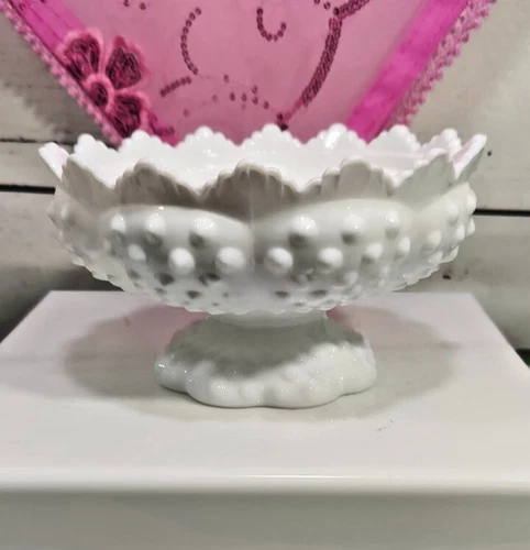 Vintage Hobnail Milk Glass  Multi Candle Holder Scalloped Edges 6.5" D x 3.5" T