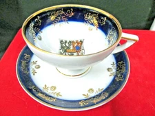 Bavaria tea cup and saucer demitasse  teacup Cobalt blue Berlin Emblem footed 