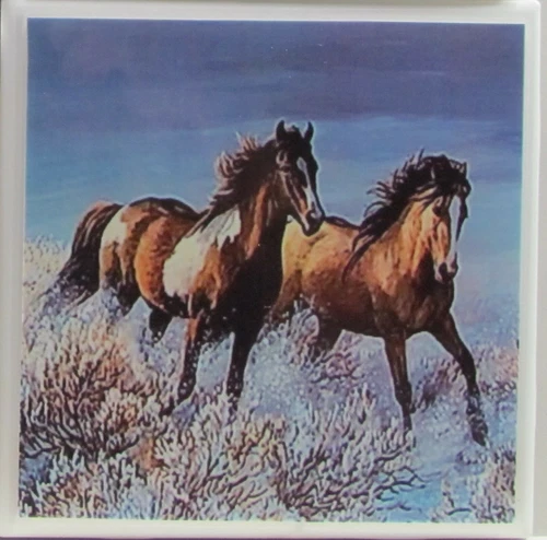 Set of 1 - Ceramic Tile Coaster - Horses (Buy 3 Sets - Get 1 Set Free)  2 D
