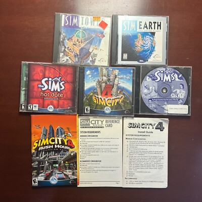 Lot of 5 Vintage Computer Games The Sims Sim City 4 Sim Tower Sim Earth Hot Date