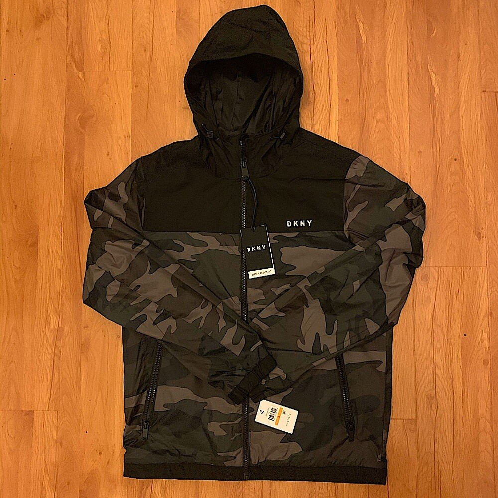 NWT DKNY Army Green Camo Raincoat Fits Medium True to Size  -image