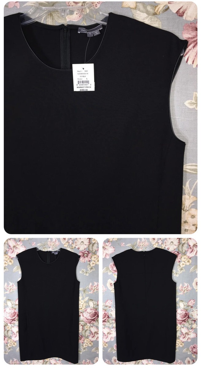 NWT $365+VINCE Genuine Leather Trim Sleeveless Sheath Career Dress w/pocket Sz L | eBay NWT $365+VINCE Genuine Leather Trim Sleeveless Sheath Career Dress w/pocket Sz L | eBay