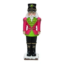 10" Neon Pink/Green/Black Nutcracker Soldier Figurine Retro Vntg Christmas Decor