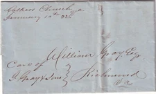 Walkers Walker's Church Virginia Appomattox County 1852 wrapper to William Gray