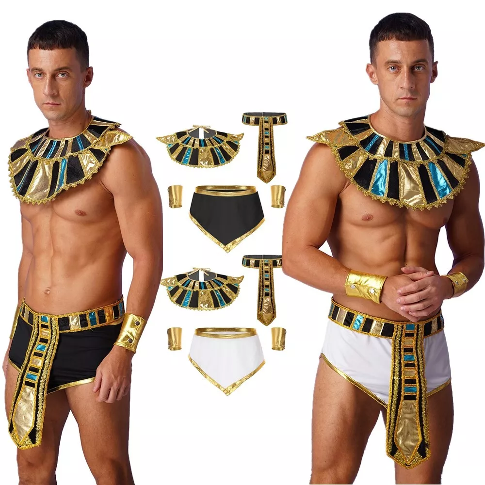 Men's Egyptian Costume Ancient Robe Pharaoh Egypt King Set Halloween Fancy Dress
