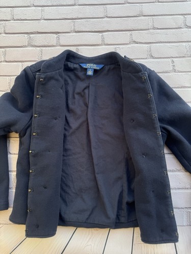 POLO Ralph Lauren Girls Military Jacket 6 Navy Blue Crop Cotton Bronze Button - Picture 8 of 9