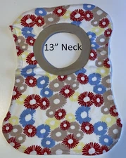 Bib 13" Neck Pull Over Head T-Shirt Special Needs Drool Cotton flowers tan