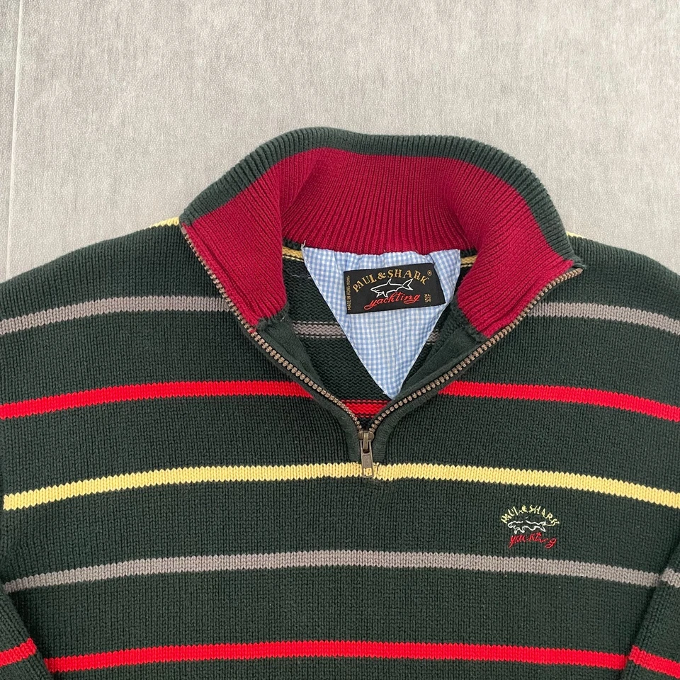 Suéter De Colección Paul & Shark Yachting Adulto XL Verde Rayas Tejido 1/4 Cremallera Para Hombres Foto 3 de 4