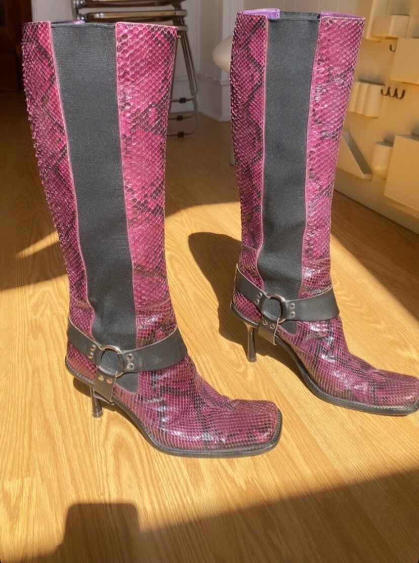 Dolce&Gabbana パイソンレザー　サイドゴアarchive Y2K DOLCE&GABBANA パイソン レザー ライダース アーカイブ ブラック 48