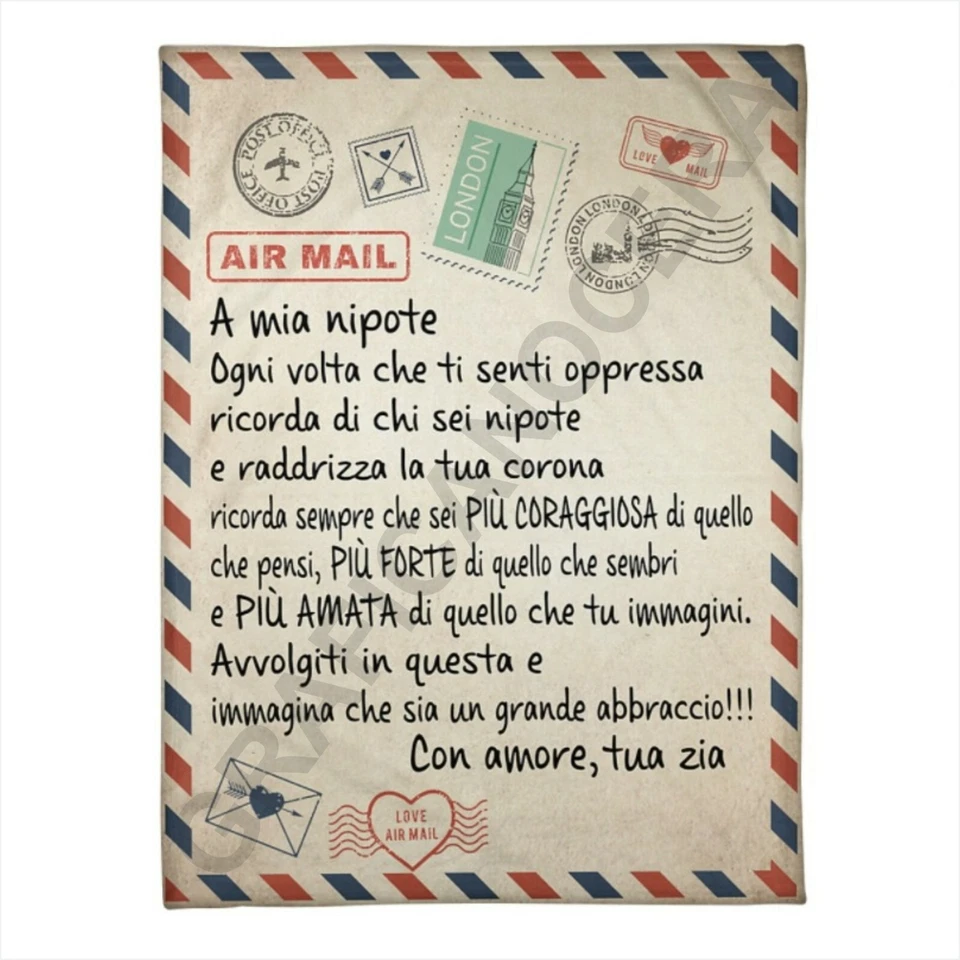 Plaid in Pile Dedica Lettera idea regalo Nipote Nipoti Zio Zia Zii Zie