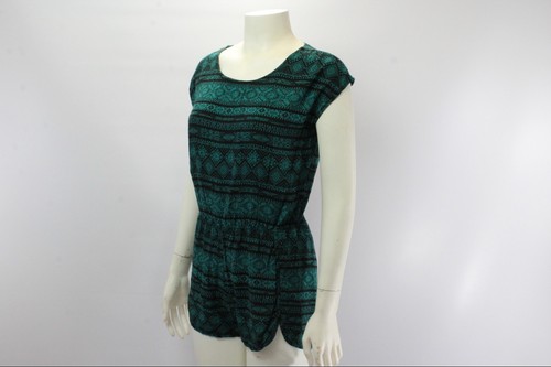 Ambiance Apparel Women's Black Green Geometric Open Back Dress Romper - Picture 6 of 11