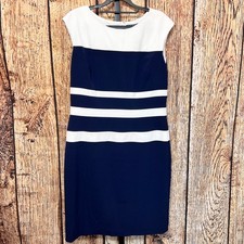 Lauren Ralph Lauren Women's Size 14 Navy White Stripe Sheath Lined Dress