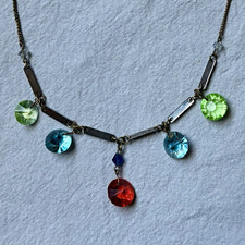 Vintage 1930s Art Deco Faceted Glass Festoon Necklace Multicolor 16 Vintage 1930s Art Deco Faceted Glass Festoon Necklace Multicolor 16