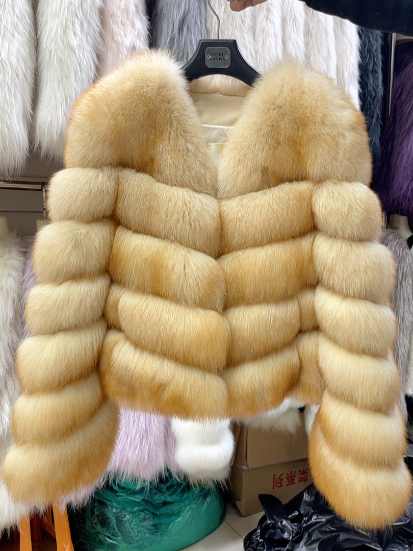 Real Fox Fur Coat Women's Short Young Fashion Fur Coat V-neck Jacket Overcoats