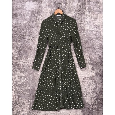 New Seraphine Dress 4 Womens Nursing Wrap Green Polka Dot Button Midi Collared