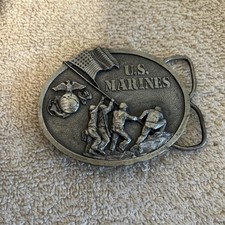 OA21142 VINTAGE 1982 U.S. MARINES MILITARY ARMED FORCES PEWTER BERGAMOT BUCKLE