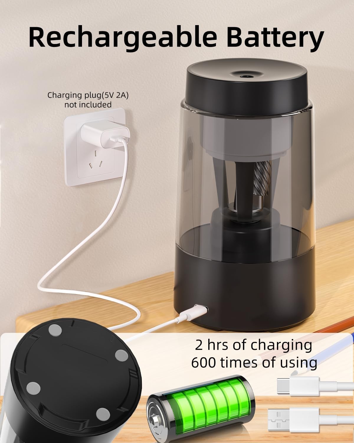 Fully Automatic Pencil Sharpener for Classroom, Hands-Free,Battery Operated R...