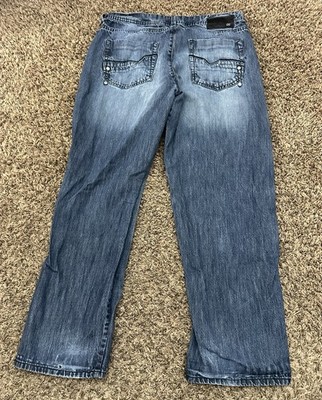 Ecko Jeans Mens 36x34 Black Bootcut Denim Pants Washed Out Faded Pockets