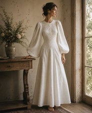 Vintage 1970s Ivory Doen Style Prairie Dress Long Puff Sleeve Gunne Style