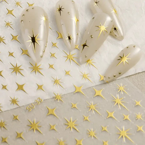 Nail Art Stickers Stars Holographic Self Adhesive Transfers 3D Minimalist 1 Shee - Picture 7 of 10