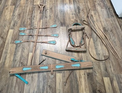 In Hand Horse Presentation Harness Teal Light Light Tan Leather Horse Size Tack