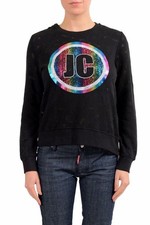 Just Cavalli Women's Black Logo Printed Sweatshirt Crew US S IT 40