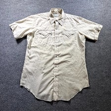 Vintage H Bar C Western Shirt Men's 16.5 Beige Pearl Snap Short Sleeve Ranchwear