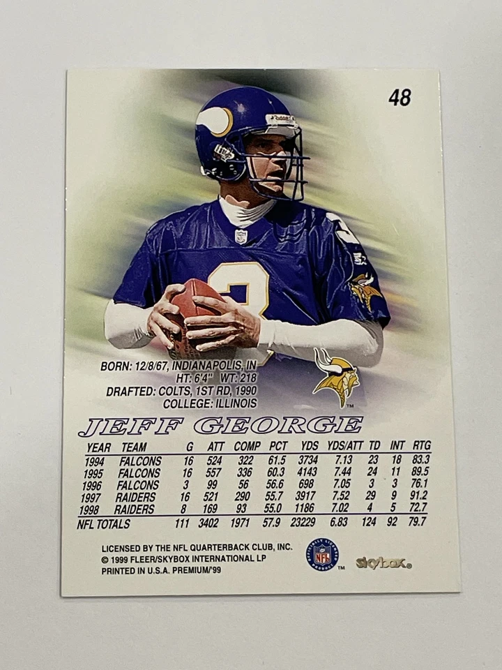1999 SkyBox Premium Football #48 - Jeff George - Minnesota Vikings - Image 2 of 2