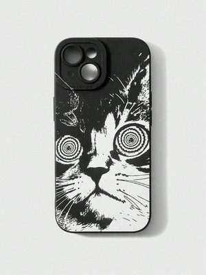 ROMWE Grunge Punk Katze Handyhülle für iPhone Schwarz Kameraschutz Cover